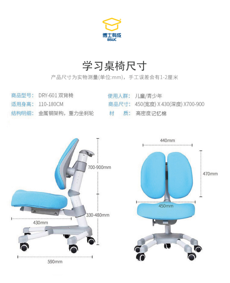 博士有成人體工學椅，601雙背椅，金屬鋼架構